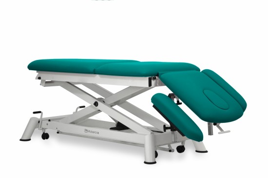 CE-0150-AR Electric couch for osteopathy of 5 sections with folding backrest, vertical elevation and wheels.